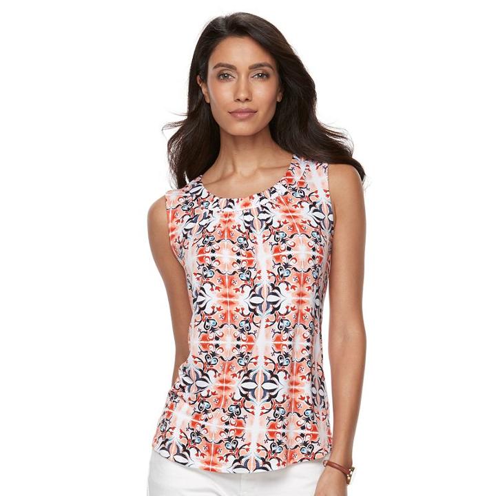Petite Croft & Barrow&reg; Printed Shirred Tank, Women's, Size: S Petite, Lt Orange