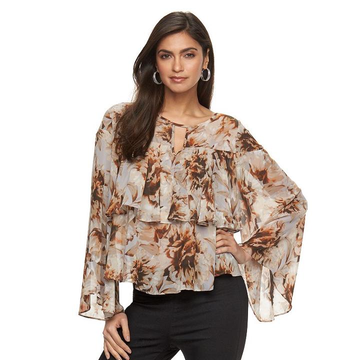 Women's Jennifer Lopez Ruffle Chiffon Top, Size: Small, Gold