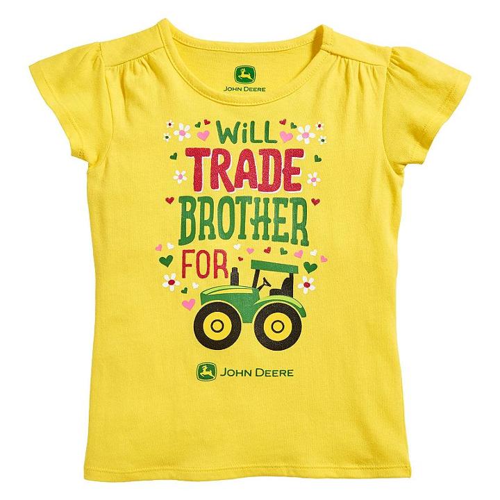 Girls 4-6x John Deere Will Trade Brother For Tractor Tee, Girl's, Size: 6x, Yellow