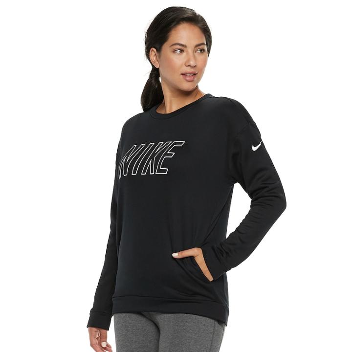 Women's Nike Therma Fleece Logo Training Top, Size: Small, Grey (charcoal)