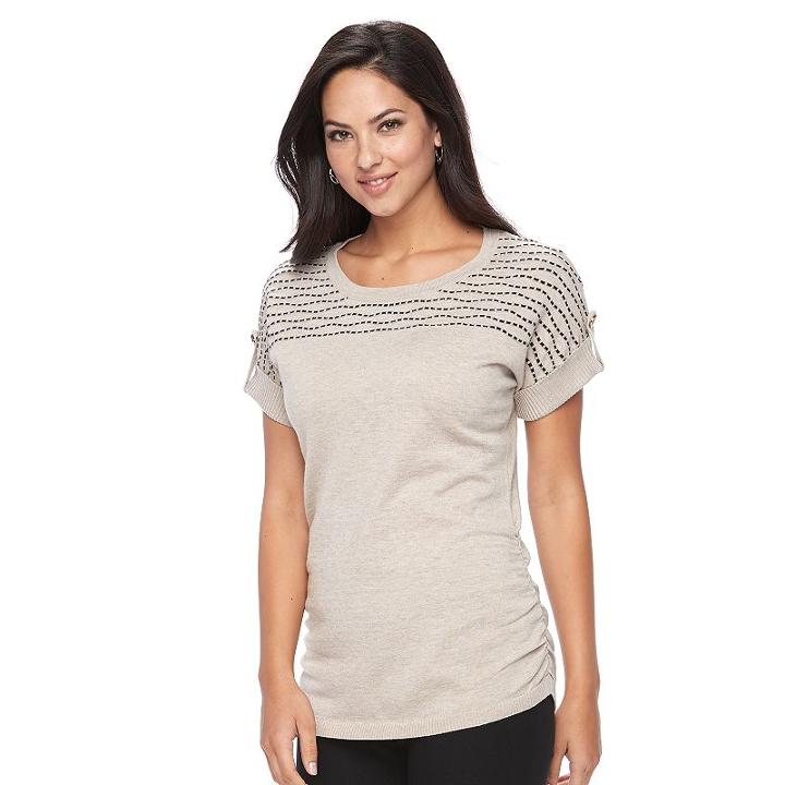 Women's Apt. 9&reg; Wavy Striped Ruched Sweater, Size: Small, White Oth
