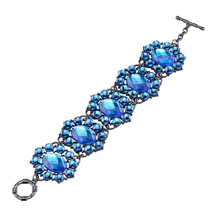 1928 Faceted Oval Stone Halo Toggle Bracelet, Women's, Size: 7.5, Blue