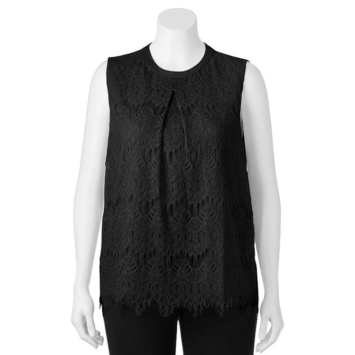 Juniors' Plus Size Heartsoul Lace Overlay Tank, Girl's, Size: 3xl, Black