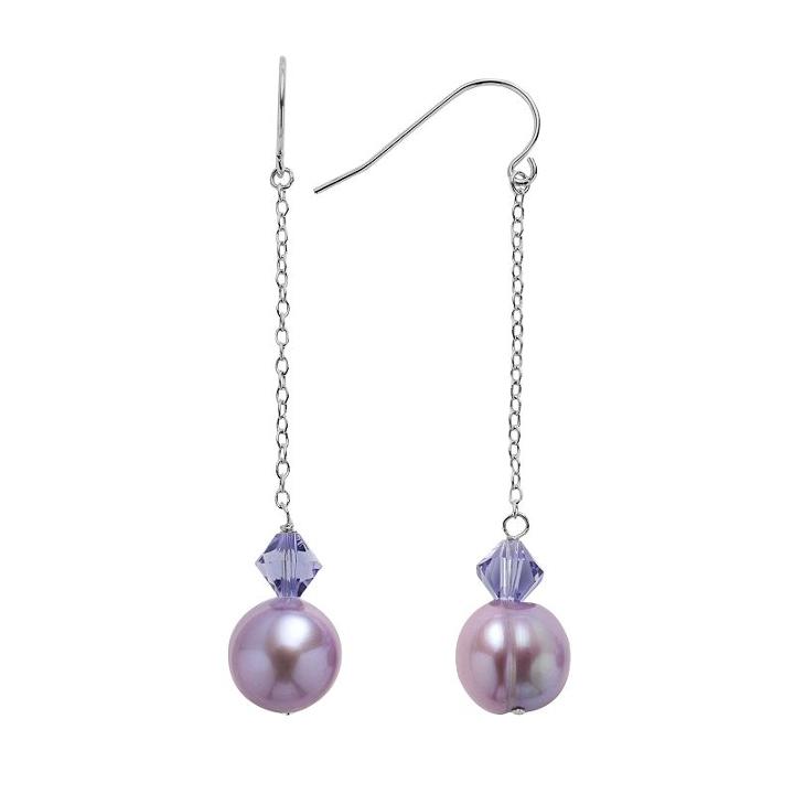 Freshwater By Honora Sterling Silver Dyed Freshwater Cultured Pearl And Crystal Linear Drop Earrings, Women's, Purple
