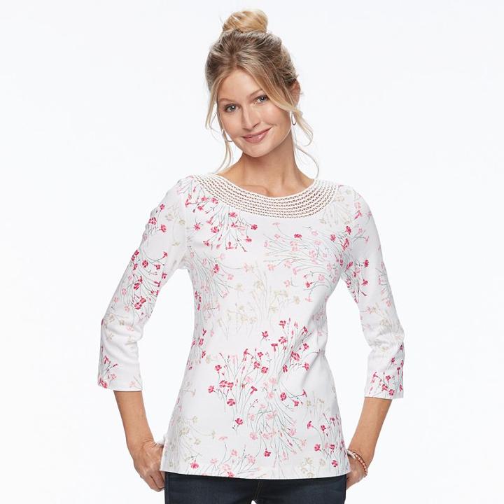 Women's Croft & Barrow&reg; Crochet Top, Size: Large, White