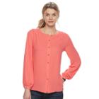 Women's Dana Buchman Button-down Blouse, Size: Medium, Lt Orange
