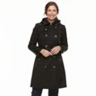 Women's Tower By London Fog Hooded Trench Coat, Size: Small, Black
