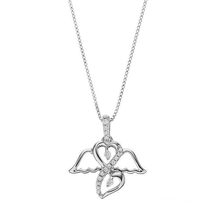 Love Is Forever Sterling Silver 1/10 Carat T.w. Diamond Double Heart Pendant Necklace, Women's, Size: 18