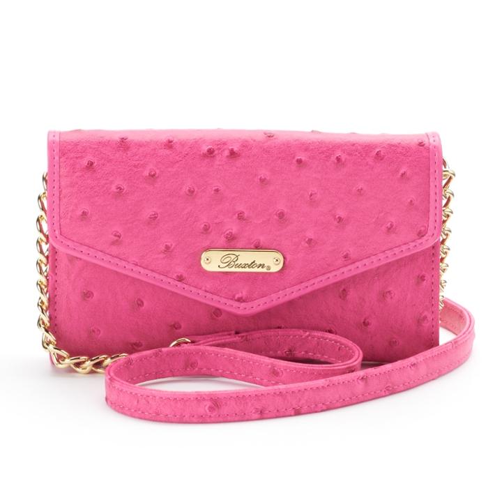 Buxton Ostrich Brights Crossbody Wallet, Women's, Light Pink