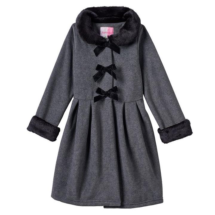 Girls 7-10 Sophie Rose Faux-fur Bow Coat, Girl's, Size: 7, Med Grey