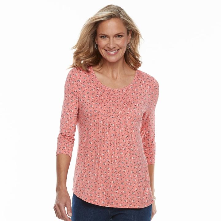 Petite Croft & Barrow&reg; Printed Smocked Top, Women's, Size: Xl Petite, Lt Orange