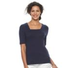 Women's Croft & Barrow&reg; Squareneck Elbow Sleeve Tee, Size: Xl, Blue
