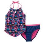 Girls 7-16 So&reg; Tribal Print 2-pc. Halter Tankini Swimsuit Set, Girl's, Size: M(10), Blue