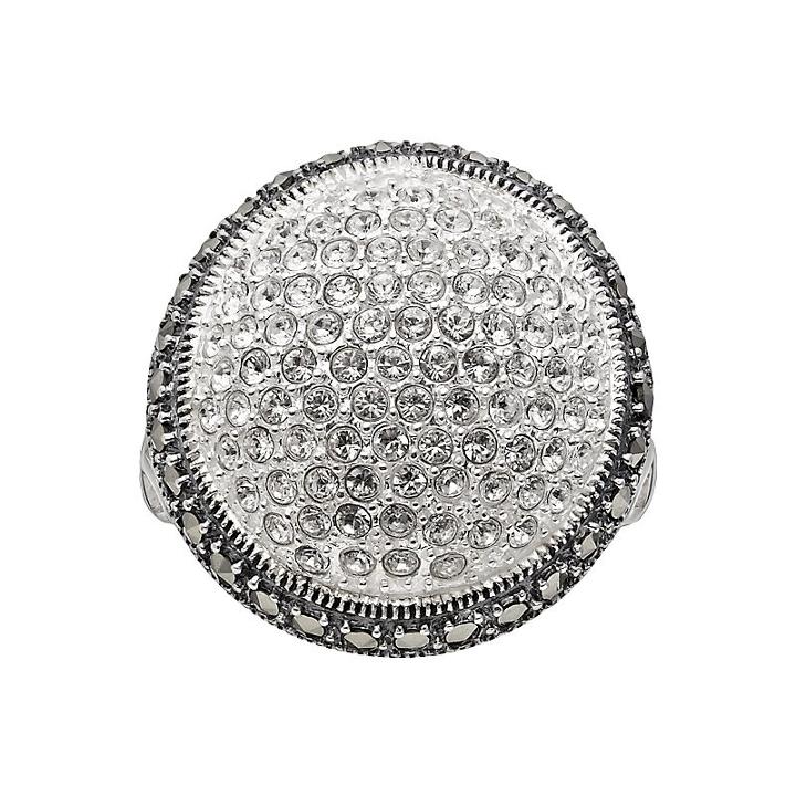 Lavish By Tjm Sterling Silver Crystal Dome Ring - Made With Swarovski Marcasite, Women's, Size: 9, Grey