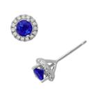 Sterling Silver Sapphire And .15-ct. T.w. Diamond Frame Stud Earrings, Women's, Blue