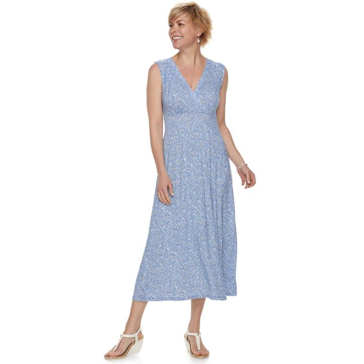Women's Croft & Barrow&reg; Print Surplice Midi Dress, Size: Large, Dark Blue