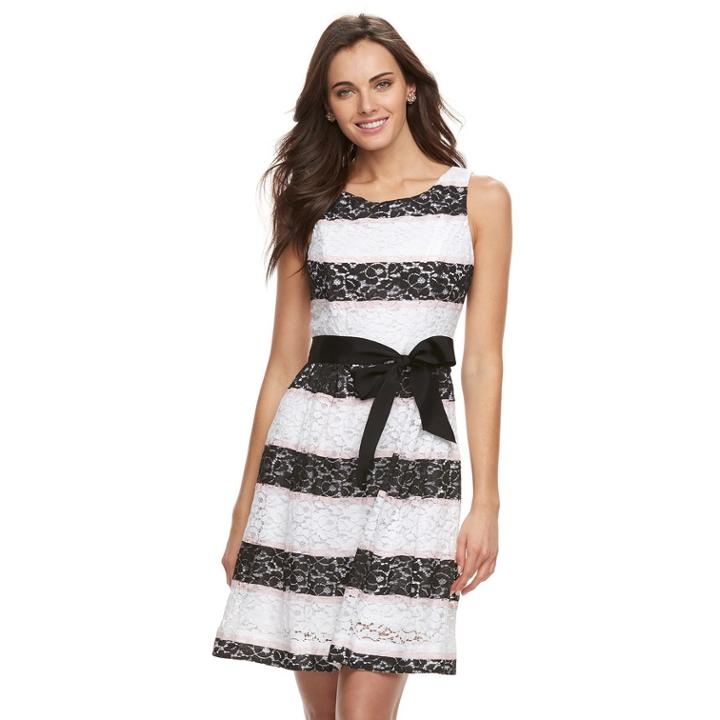 Women's Nina Leonard Striped Lace Fit & Flare Dress, Size: 14, Multicolor