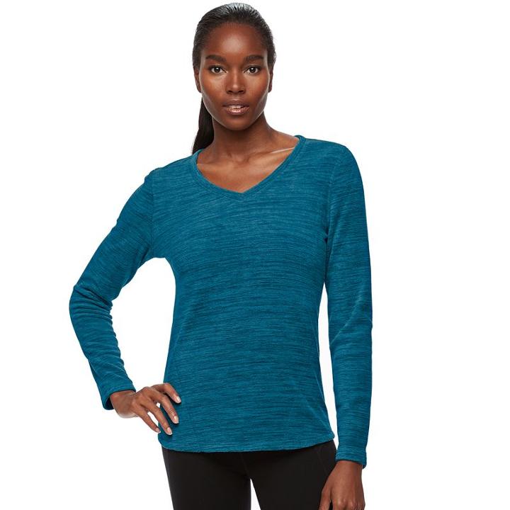Women's Tek Gear&reg; Microfleece V-neck Tee, Size: Medium, Turquoise/blue (turq/aqua)