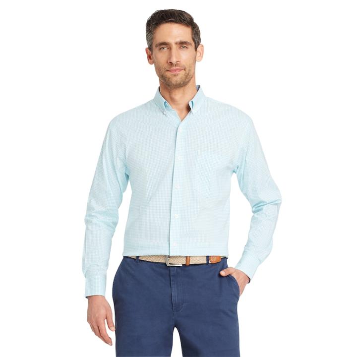 Men's Izod Classic-fit Essential Gingham Woven Button-down Shirt, Size: Xl, Turquoise/blue (turq/aqua)