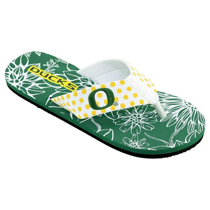 Women's College Edition Oregon Ducks Floral Polka-dot Flip-flops, Size: Xl, White