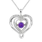 Two Hearts Forever One Amethyst & Diamond Accent Sterling Silver Floating Heart Pendant Necklace, Women's, Size: 18, Purple