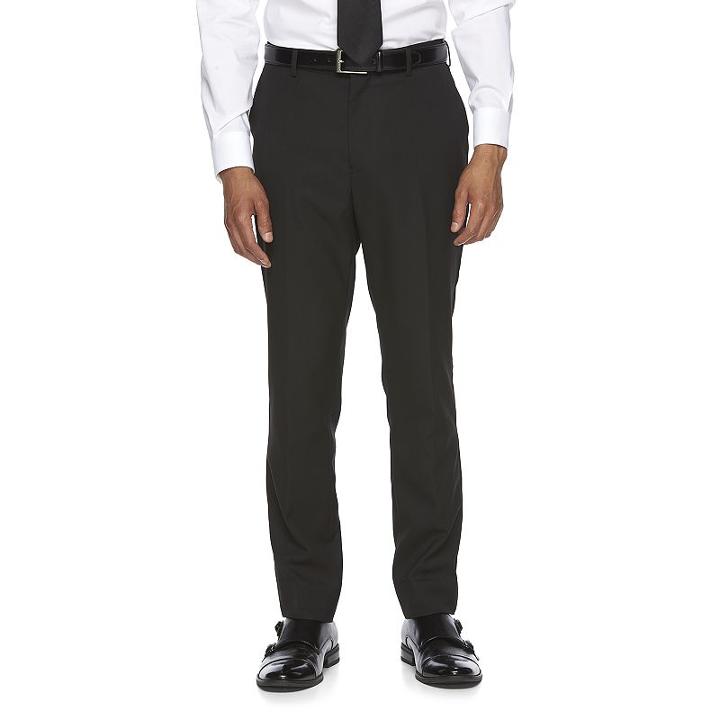 Men's Wd. Ny Slim-fit Black Flat-front Suit Pants, Size: 32x32, Oxford