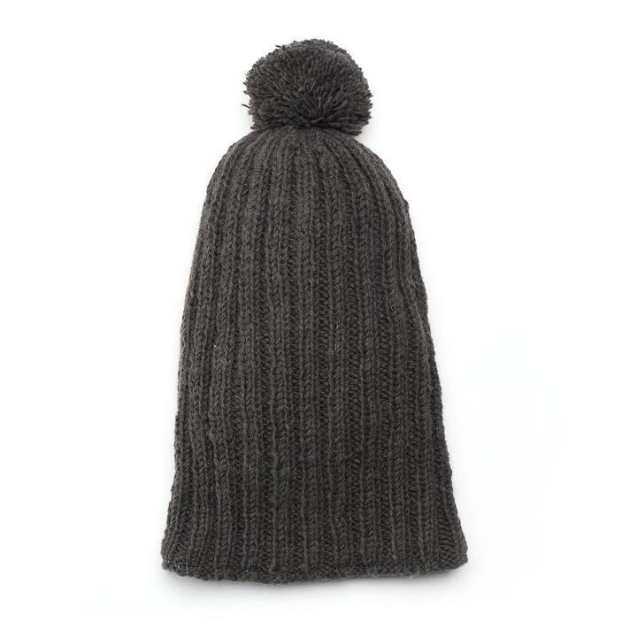 Sijjl Women's Long Slouchy Pom-pom Wool Beanie, Grey