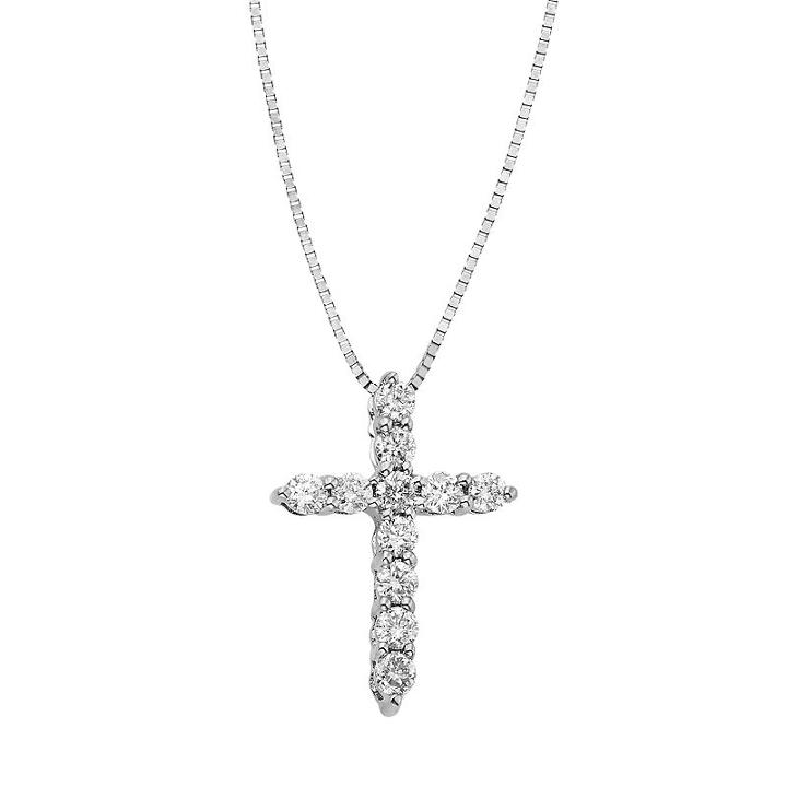 14k White Gold 1/4 Carat T.w. Diamond Cross Pendant Necklace, Women's