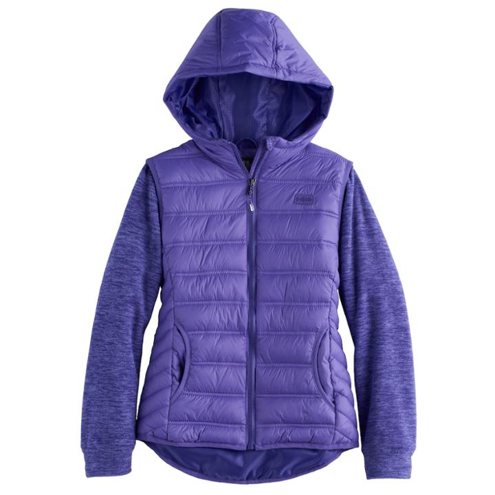 Girls 4-16 Hawke & Co Midweight Sweater Fleece Puffer Jacket, Size: 16, Drk Purple
