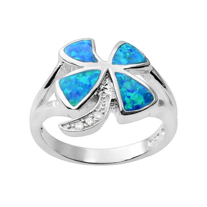 Journee Collection Simulated Opal And Cubic Zirconia Sterling Silver Four-leaf Clover Ring, Women's, Size: 5, Grey
