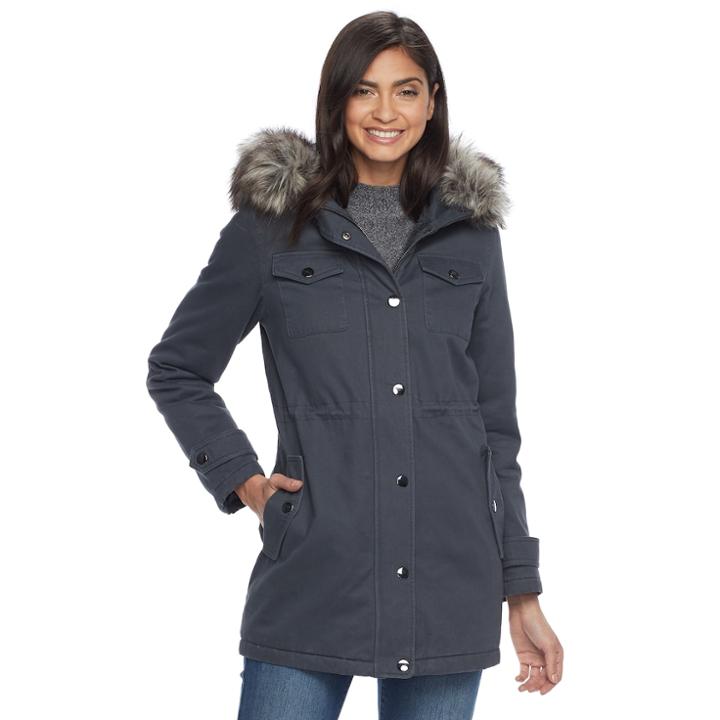 Women's Apt. 9&reg; Hooded Faux-fur Trim Cotton Parka, Size: Medium, Med Grey