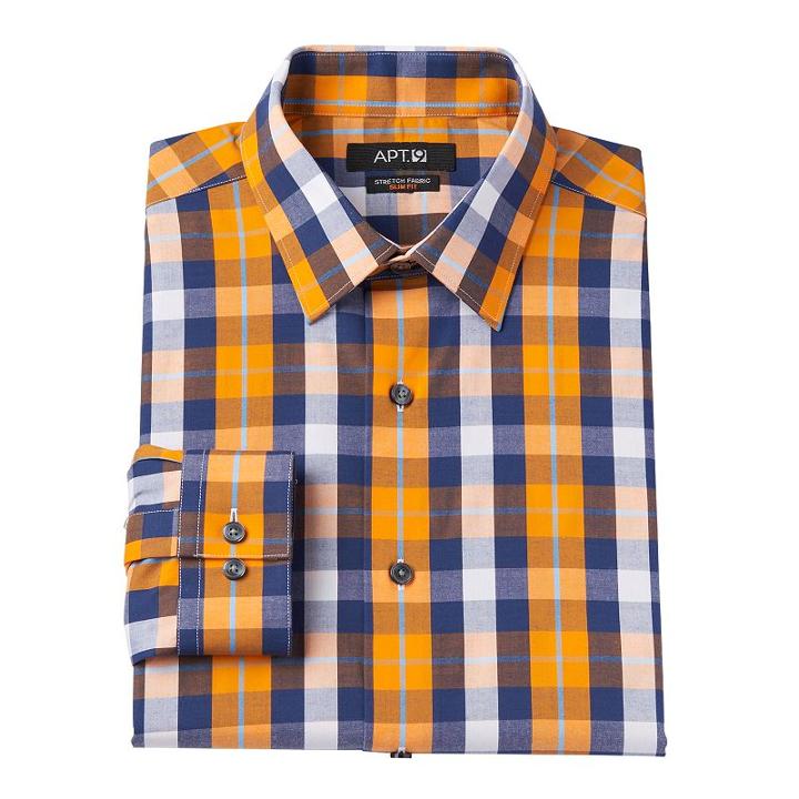 Big & Tall Men's Apt. 9&reg; Slim Tall Stretch Spread-collar Dress Shirt, Size: 19 34/5t, Orange