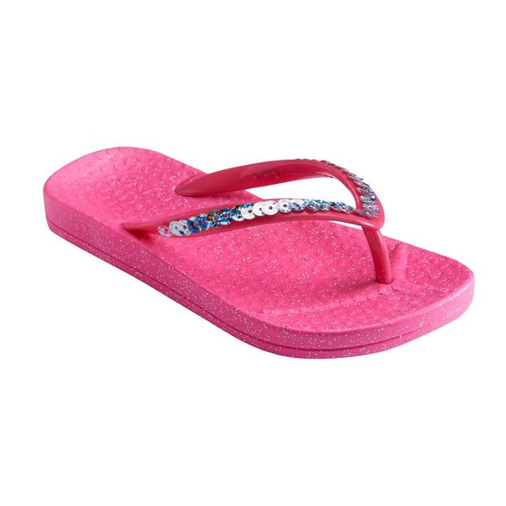 Girls 4-16 Sequin Glitter Jelly Flip Flops, Girl's, Size: 1/2, Med Pink