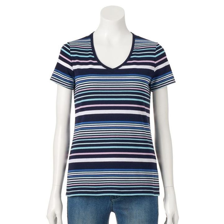 Women's Croft & Barrow&reg; Essential V-neck Tee, Size: Medium, Blue