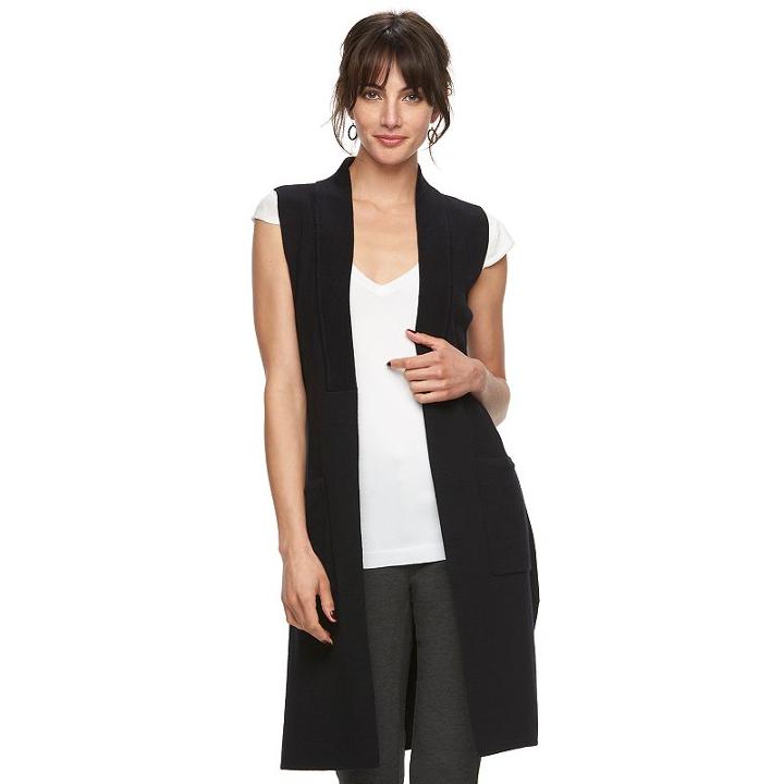 Women's Elle&trade; Long Sweater Vest, Size: Xxl, Black