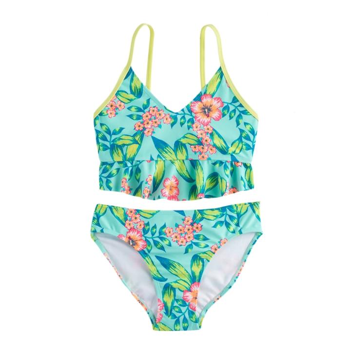Girls 7-16 So&reg; 2-pc Floral Bikini Swimsuit Set, Size: 16, Lt Green