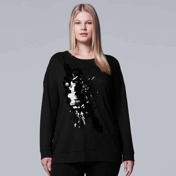 Plus Size Simply Vera Vera Wang Embellished Statement Sweatshirt, Women's, Size: 3xl, Black