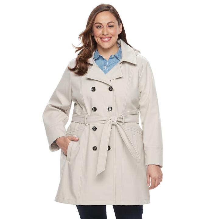 Plus Size Sebby Collection Soft Shell Trench Coat, Women's, Size: 3xl, Grey Other