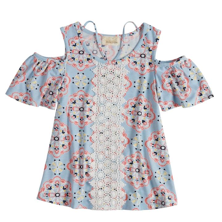 Girls 7-16 Rewind Crochet Front Cold Shoulder Top, Size: Large, Light Blue