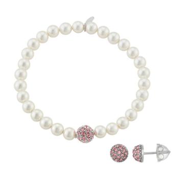 Lulabelle Kids' Shell Pearl & Crystal Ball Stretch Bracelet & Stud Earring Set, Women's, Red