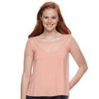 Juniors' Love Fire Mesh Illusion Tee, Teens, Size: Small, Lt Orange