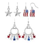 American Flag, Star & Drop Hoop Earring Set, Women's, Multicolor