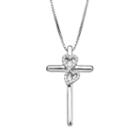 Love Is Forever Diamond Accent Sterling Silver Double Heart Cross Pendant Necklace, Women's, White