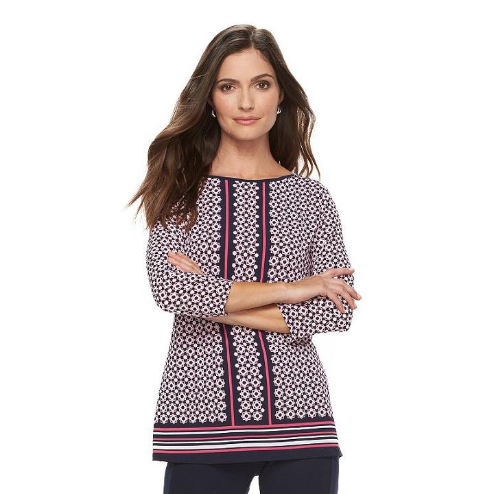 Petite Croft & Barrow&reg; Print Button-detail Top, Women's, Size: Xl Petite, Med Pink