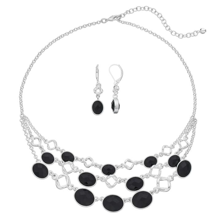 Napier Triple Strand Necklace & Drop Earrings Set, Women's, Black
