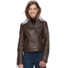 Juniors' J-2 Faux Fur Trim Textured Faux-leather Jacket, Teens, Size: Small, Dark Brown