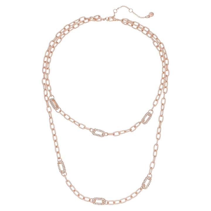 Rose Gold Tone Layered Chain Link Necklace, Women's, Pink
