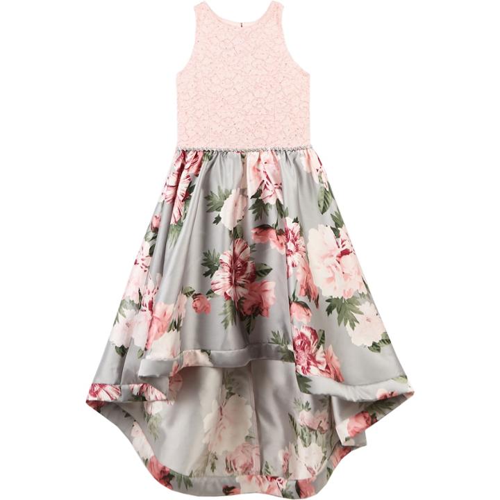 Girls 7-16 Speechless Floral Print High Low Wire Hem Dress, Size: 8, Grey