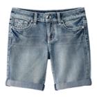Girls 7-16 Mudd&reg; Flower Embellished Pocket Bermuda Jean Shorts, Girl's, Size: 10, Blue