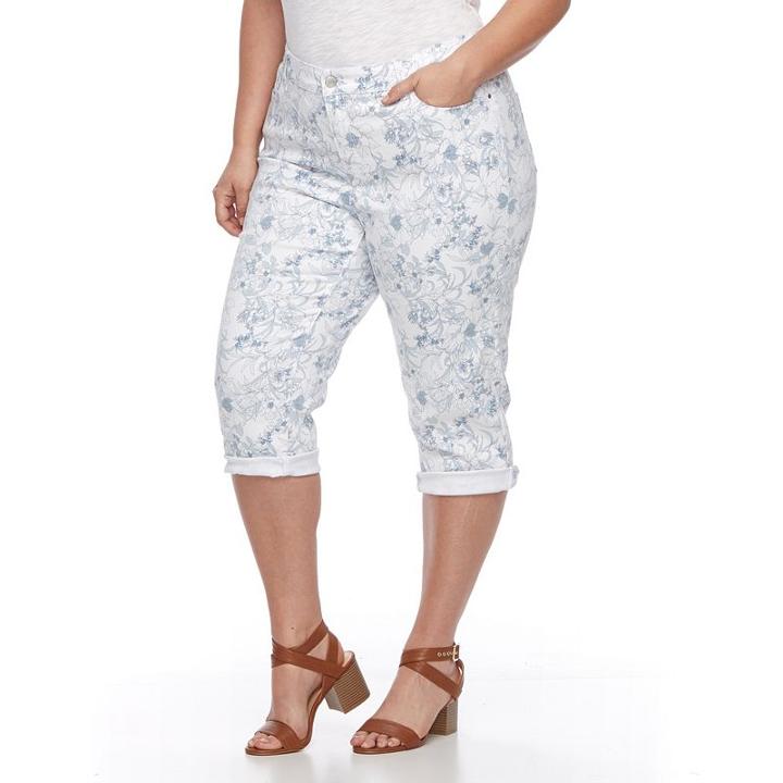 Plus Size Croft & Barrow&reg; Cuffed Capri Jeans, Women's, Size: 16 W, Light Blue